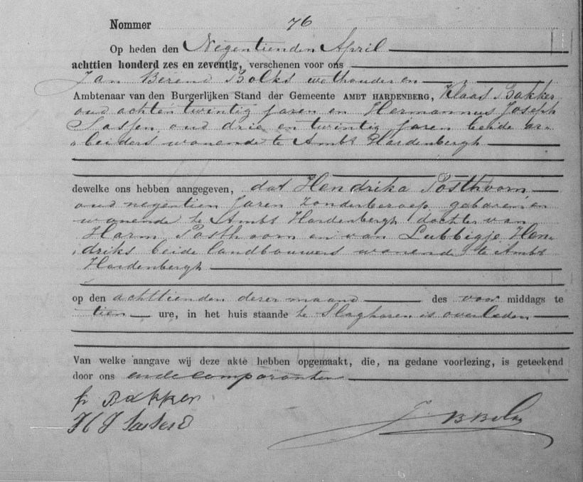 Overlijdensakte Hendrika Posthoorn