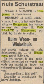 Provinciale Drentsche en Asser courant, 11 december 1937 verkoop woning en winkelhuis