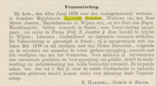 Vennootschap Anjenette Joustra Reinders en Jan Huges