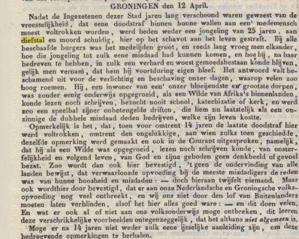 18380413 Groninger courant doodstraf Groningen