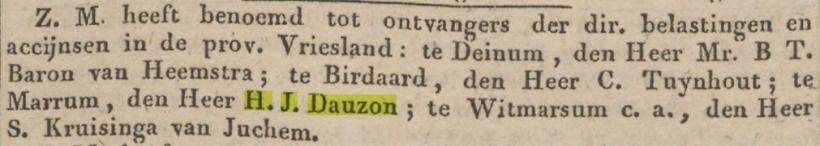 18440229 Algemeen Handelsblad benoeming H J Dauzon