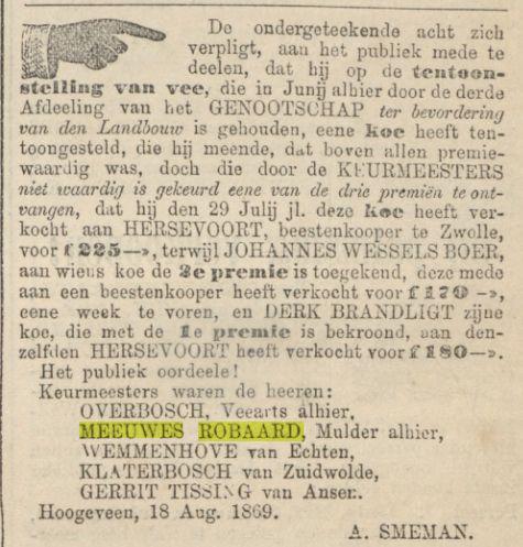 18690821 Provinciale Drentsche en Asser courant 21-08-1869 keurmeesters onvrede