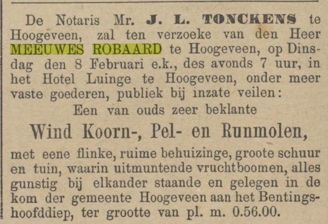 18870131 Provinciale Overijsselsche en Zwolsche courant 31-01-1887 verkoop molen