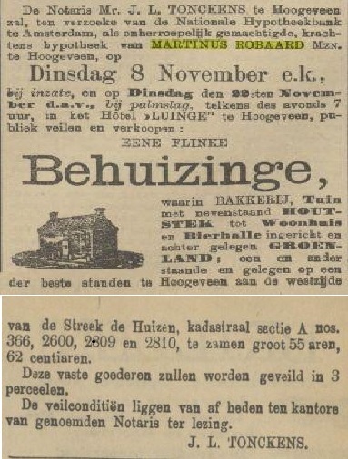 18871107 Provinciale Drentsche en Asser courant verkoop bakkerij Martinus