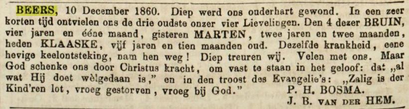 18601214 leeuwarder courant overlijdensbericht 3 kinderen